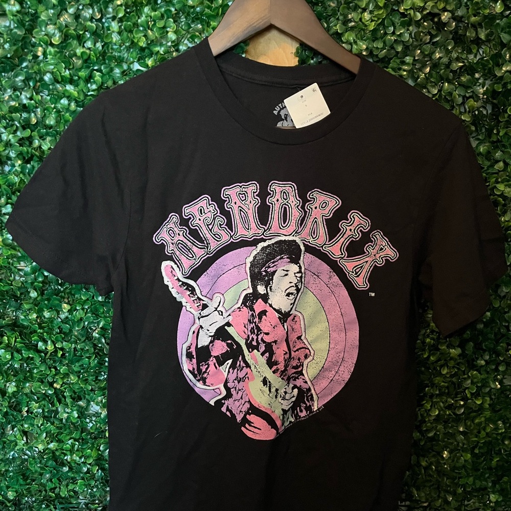 Black Graphic T-Shirt with Pink and Purple Design